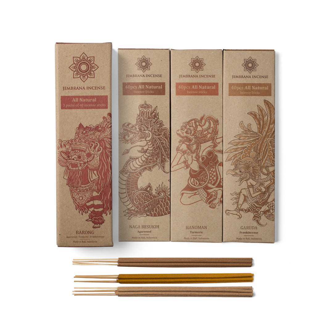 Jembrana Incense - Mix Set of Agarwood, Frankincense and Turmeric, Natural Handmade Incense Stick - Total 120 sticks
